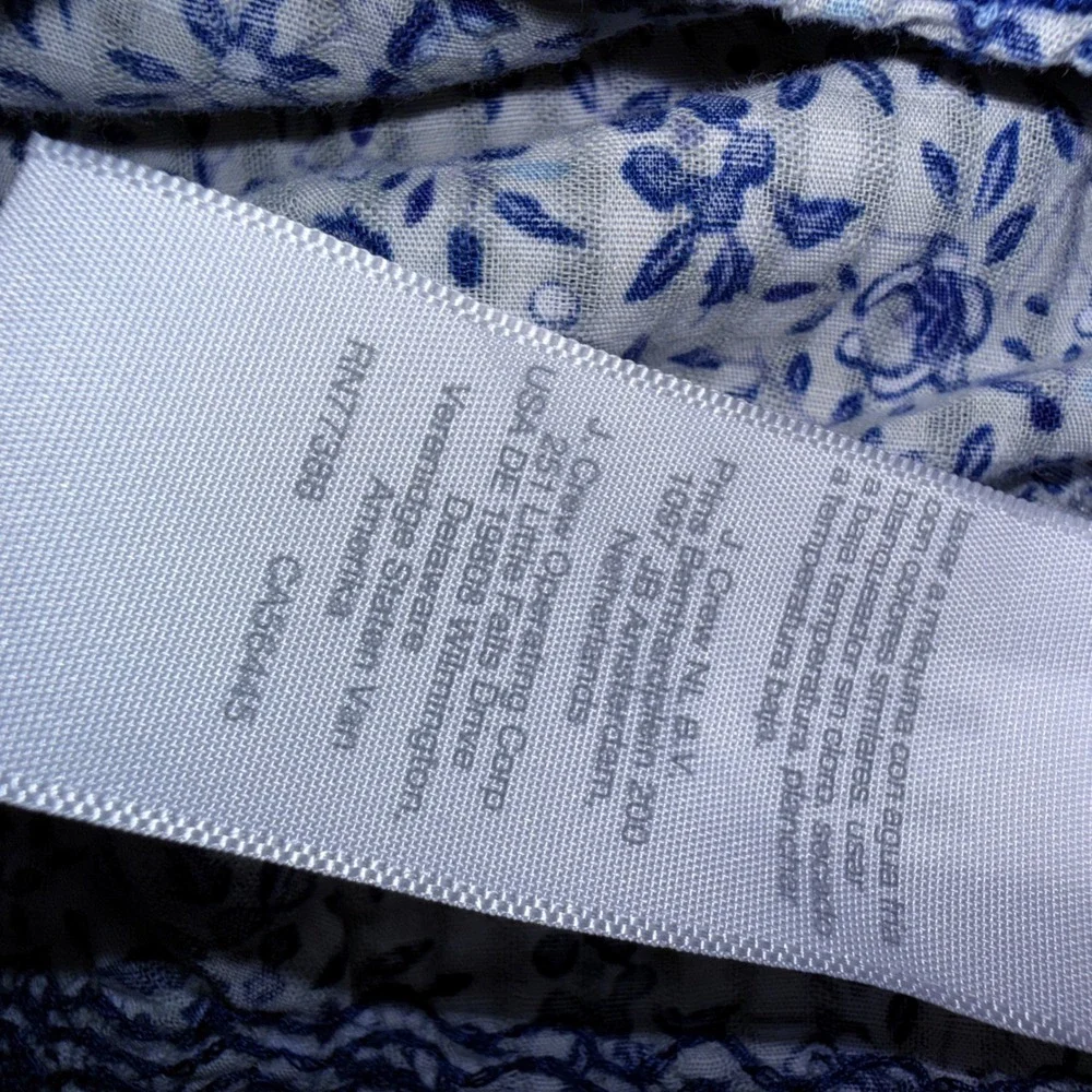 Madewell Blouse Women 4X Excellent BlueWhite Floral Smocked Embroider Cotton Top